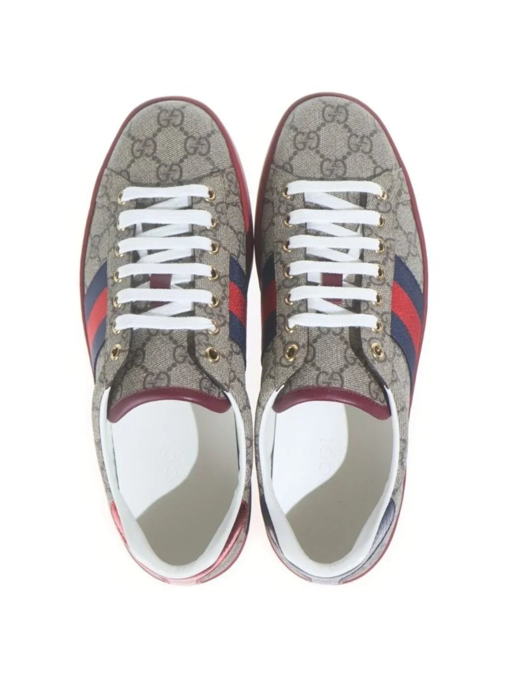 Gucci Ace GG Supreme Sherry Line Leather Low Cut Sneakers Beige